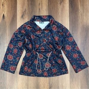 Anthropologie SATURDAY SUNDAY Quarter Zip Cinch Waist Pullover Floral Size L